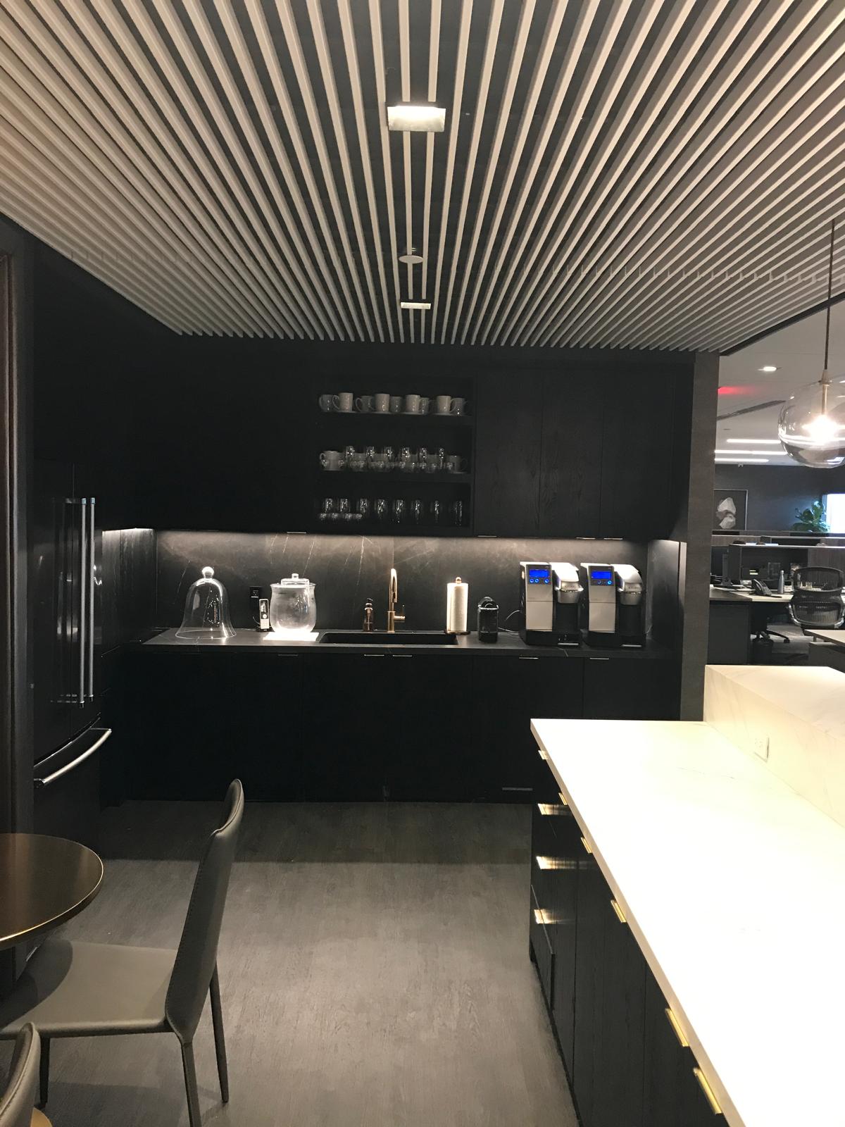 Interior repaint — high-contrast matte black finish, commercial office, Broward County