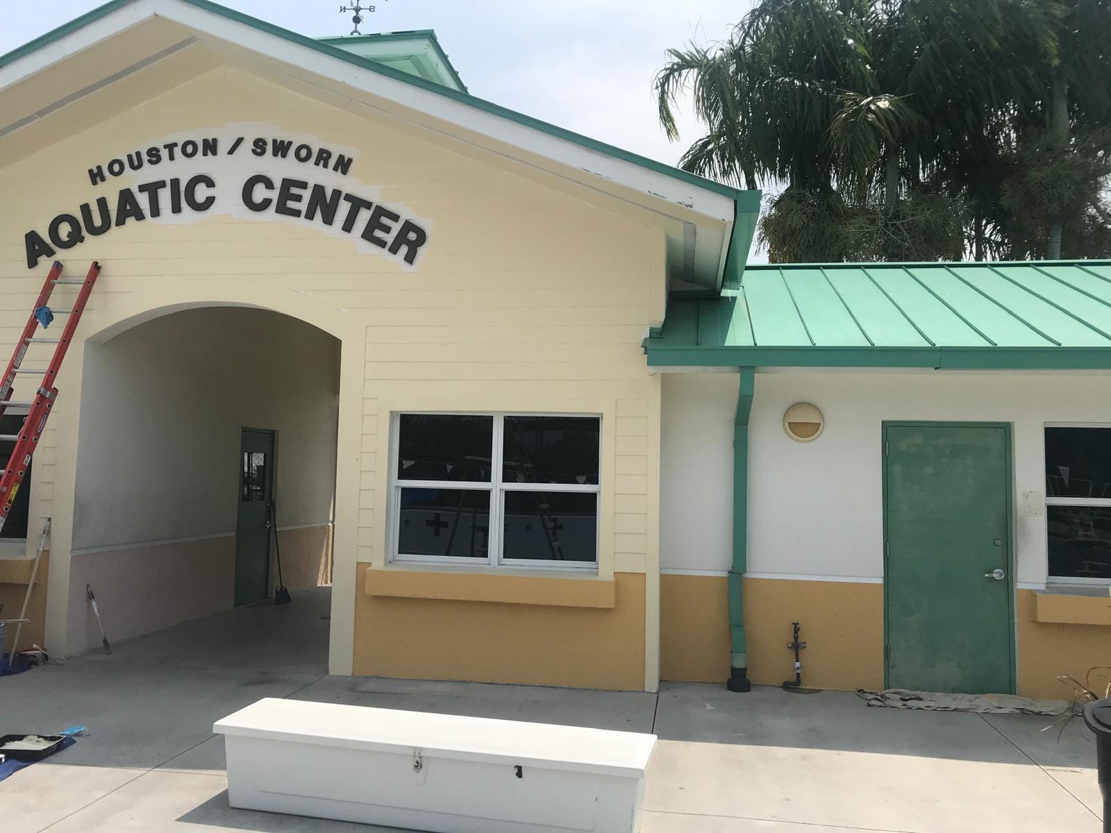 Completed exterior facade of the Houston/Sworn Aquatic Center, Pompano Beach