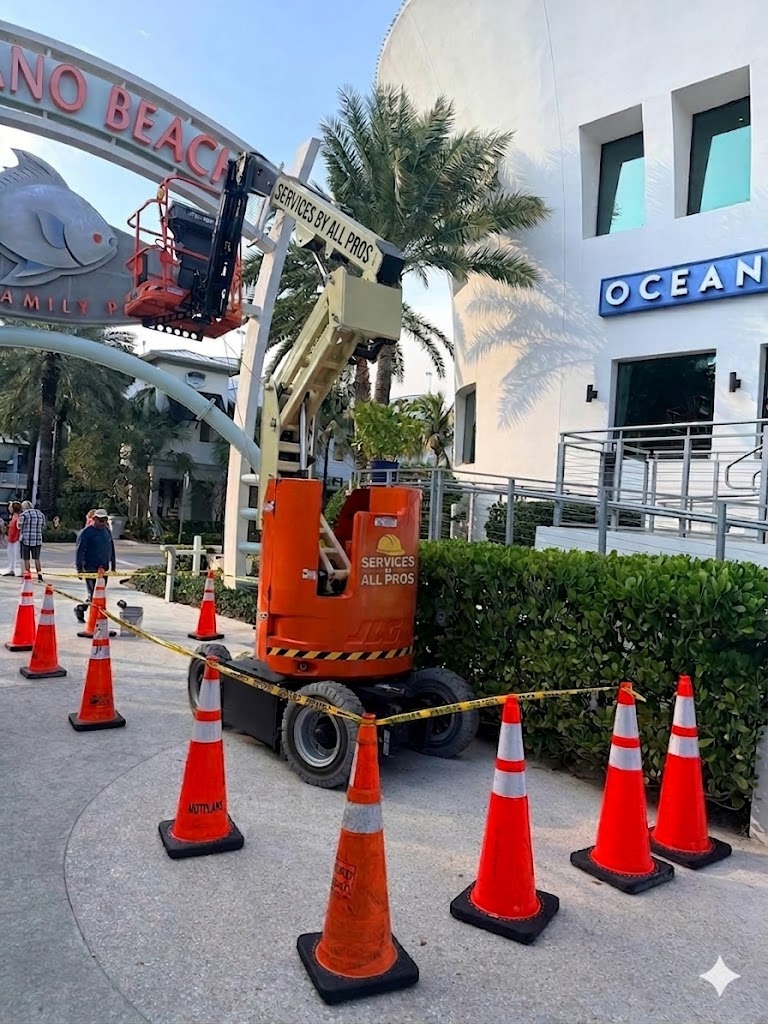 Services by All Pros lift on site during pier restoration
